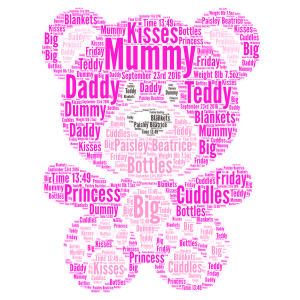 Pink Teddy word cloud art