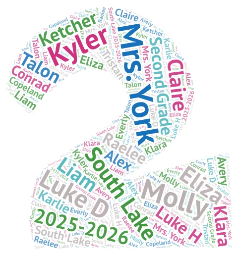 South Lake Second Grade 2025-2026 word cloud art