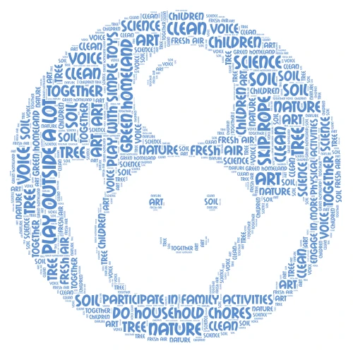 Active Childhood word cloud art