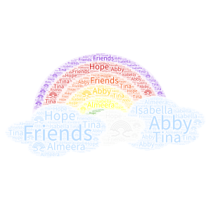 Rainbow of friends word cloud art