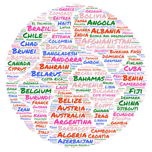 Countries of the World word cloud art