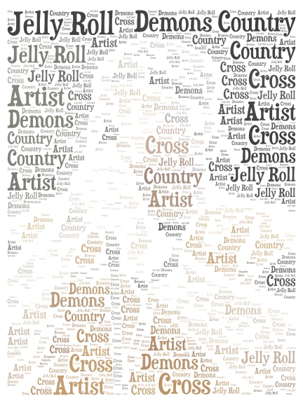 Jelly Roll ( At 2 likes I'll make Morgan Wallen) word cloud art