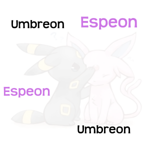 Espeon and Umbreon (so cute) word cloud art