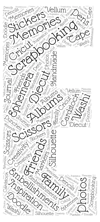Letter E word cloud art