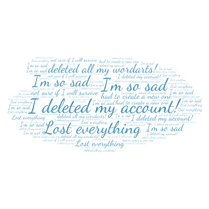 I deleted my account! 😞😣😩😭😖😫😢🙁🤬😥😰 word cloud art