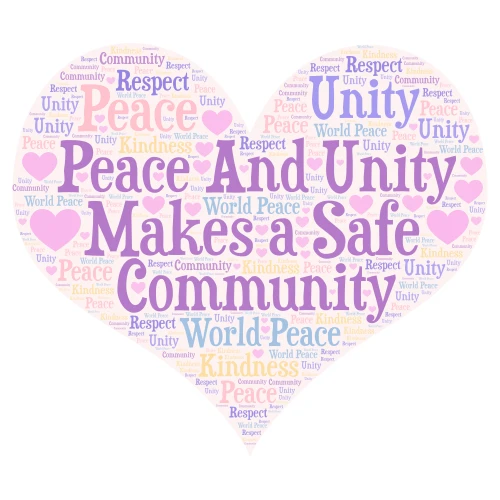Peace and Unity Makes a Safe Community word cloud art