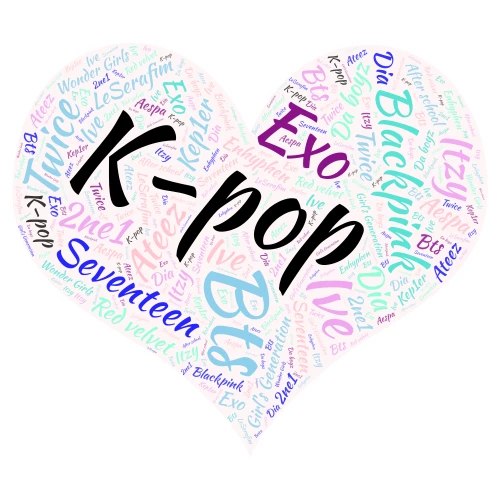 K-pop heart word cloud art