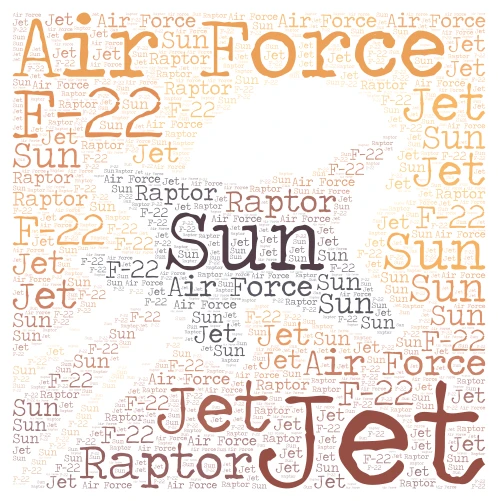 F-22 Raptor in Sun word cloud art