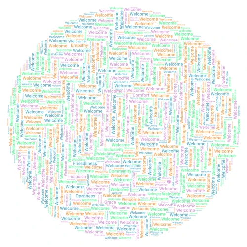 Virtue of Welcome word cloud art