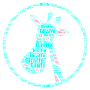 pink/blue giraffe word cloud art