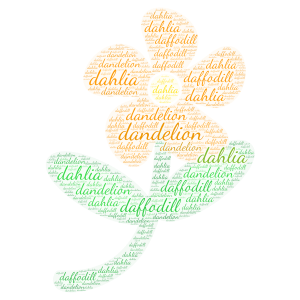 Flowers starting with "D" word cloud art