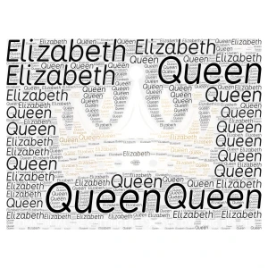 for a memorey of Queen Elizabeth II word cloud art