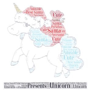 Unicorn Santa Clause word cloud art