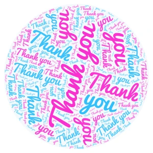 Pink and Blue Thank You word cloud art