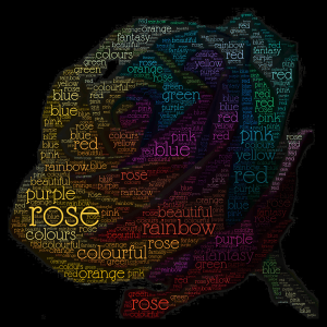 Rainbow Rose word cloud art