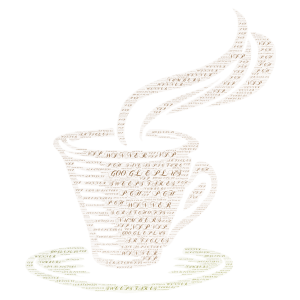 Coffee cup and fees chopin font word cloud art