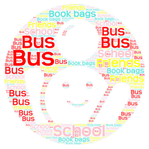 School bus word cloud art