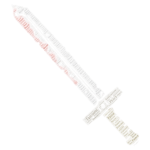 “Twas the end of his earth days; injury fatal by swing of the sword he received  word cloud art