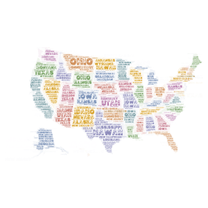 US States word cloud art