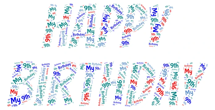 My 9th birthday word cloud art