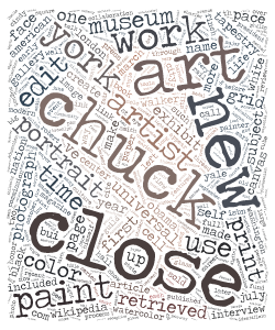 Chuck Close word cloud art