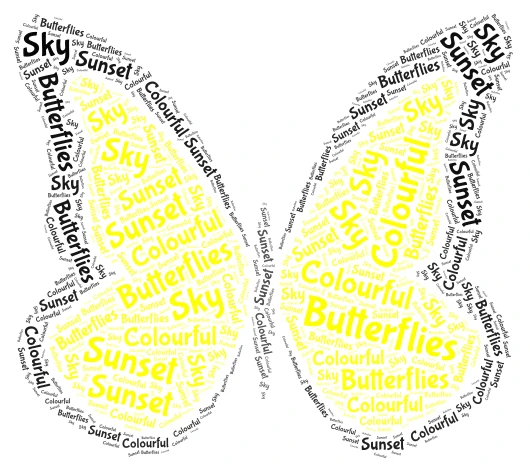 Sunset Butterflies word cloud art
