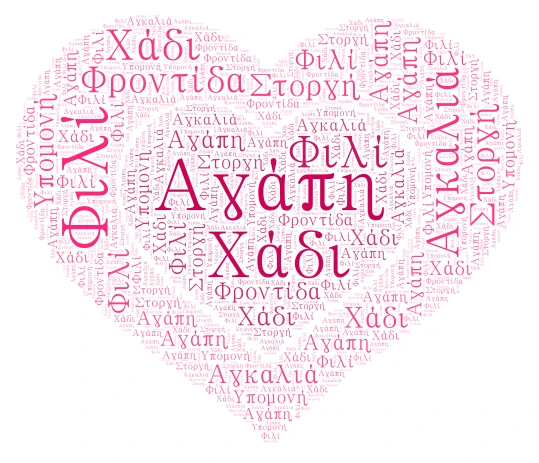 Greek words of love and affection word cloud art