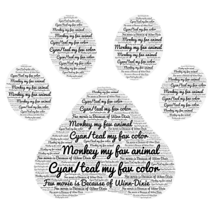 My fav color, animal and movie word cloud art