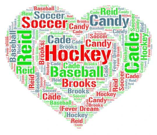 Hockey bros! word cloud art