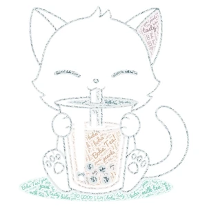 Cat drinking Boba tea! word cloud art