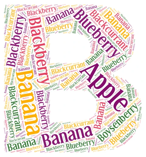 B Fruit Names word cloud art