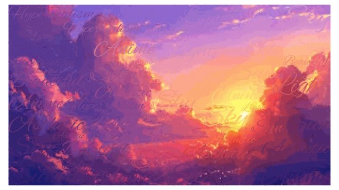 Hyperrealistic Anime Sunset word cloud art