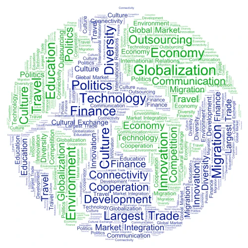 Global Interconnectedness word cloud art