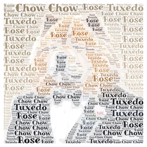 The Chow Chow in a Tuxedo word cloud art