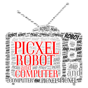 PICXEL ROBOT AND COMPUTER word cloud art
