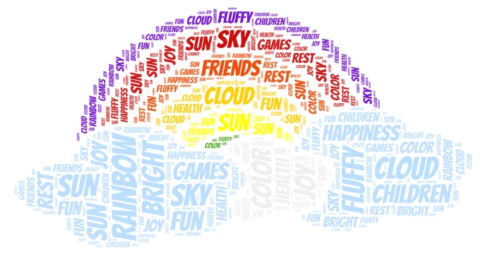 Rainbow and Cloud word cloud art