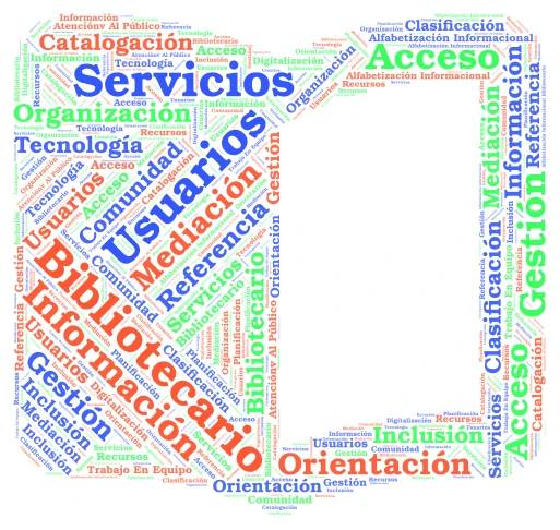 Roles y categorías del personal bibliotecario word cloud art