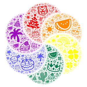6 cercles multicolors word cloud art