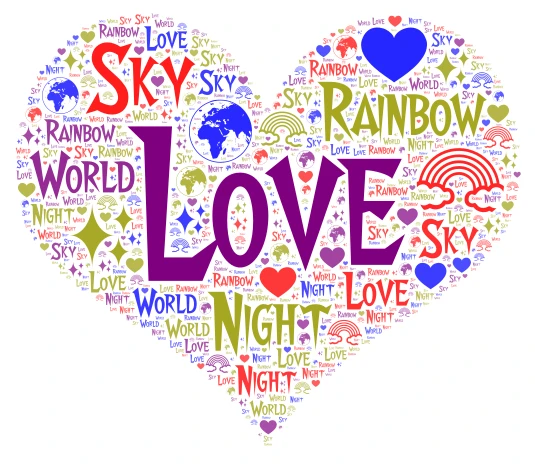 Rainbow Sky Night World Love word cloud art