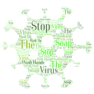 STOP THE VIRUS AND MASK UP word cloud art