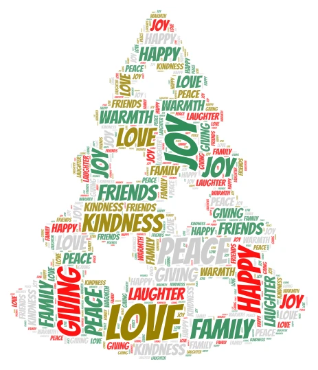Christmas Tree of Kind Words word cloud art