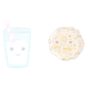 cookie 🍪 and milk🥛 >:}  >:3 word cloud art
