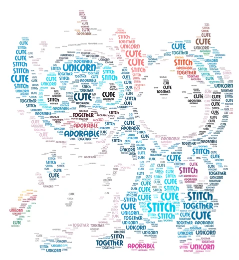 Unicorn and Stitch word cloud art