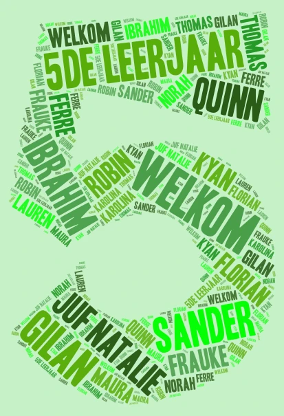 WELKOM 5DE LEERJAAR word cloud art