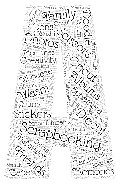 Letter A word cloud art